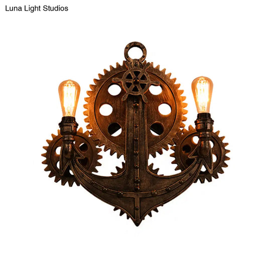 Rustic 2-Head Iron Wall Sconce For Dining Room With Anchor Backplate