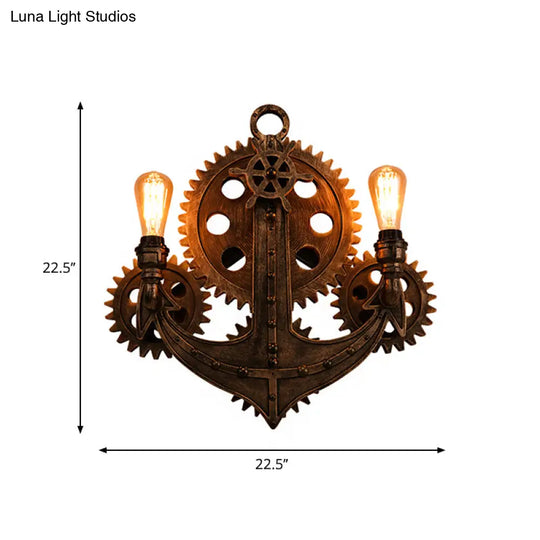 Rustic 2-Head Iron Wall Sconce For Dining Room With Anchor Backplate