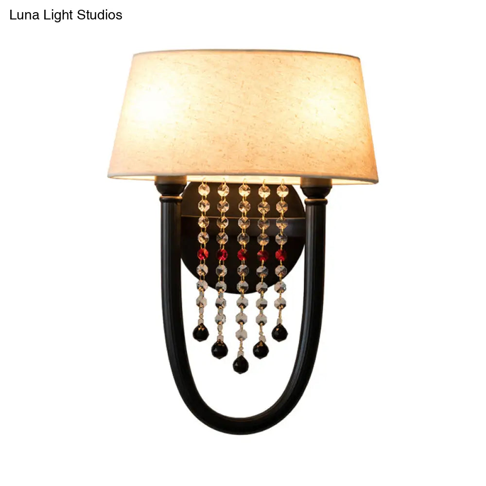 Rustic 2-Light Drum Metal Wall Sconce With Fabric Shade - Perfect For Living Room Lighting