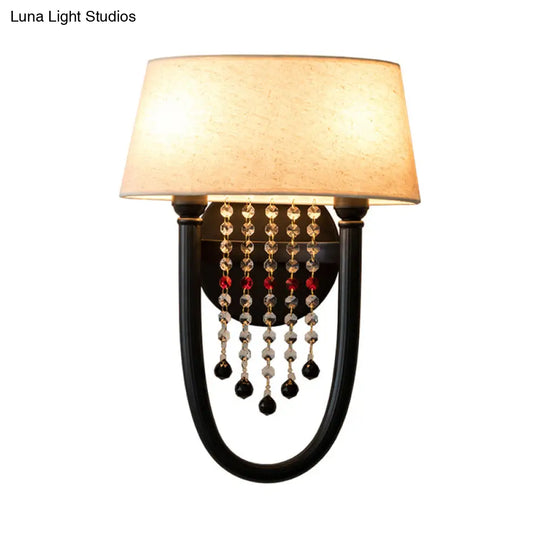 Rustic 2-Light Drum Metal Wall Sconce With Fabric Shade - Perfect For Living Room Lighting