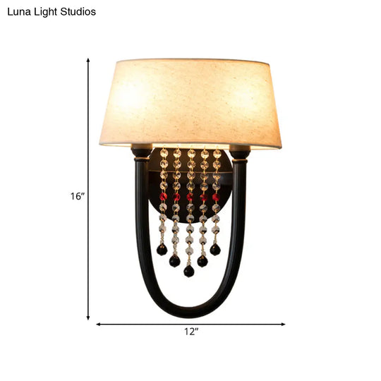 Rustic 2-Light Drum Metal Wall Sconce With Fabric Shade - Perfect For Living Room Lighting