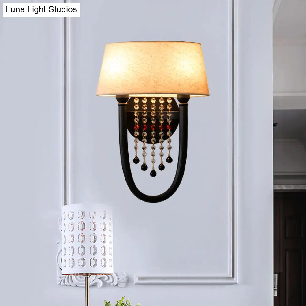 Rustic 2-Light Drum Metal Wall Sconce With Fabric Shade - Perfect For Living Room Lighting