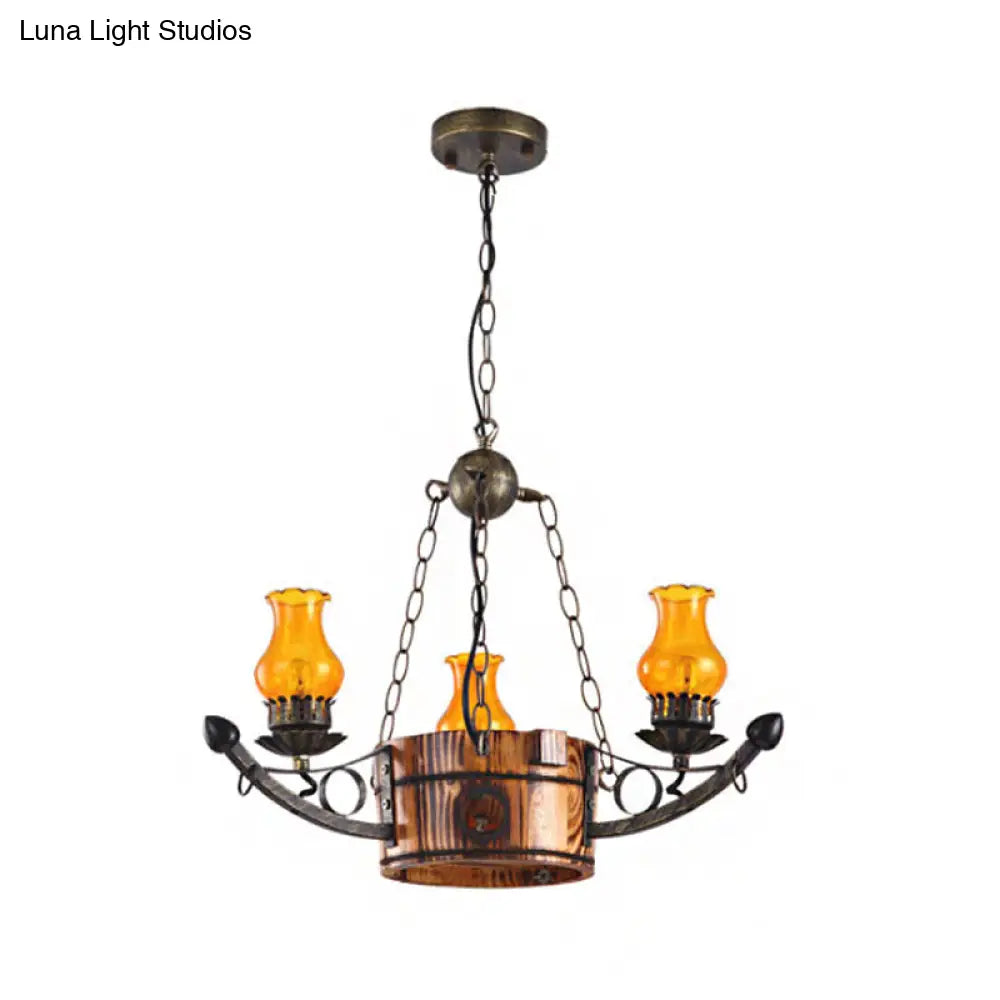 Rustic 3/5-Light Antique Hanging Chandelier With Adjustable Height Amber Glass Oil Lamp 3 / Rust