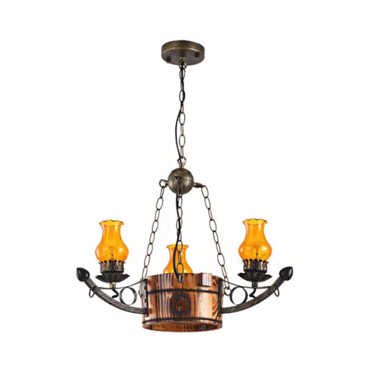 Rustic 3/5-Light Antique Chandelier With Adjustable Height And Amber Glass Oil Lamp 3 / Rust