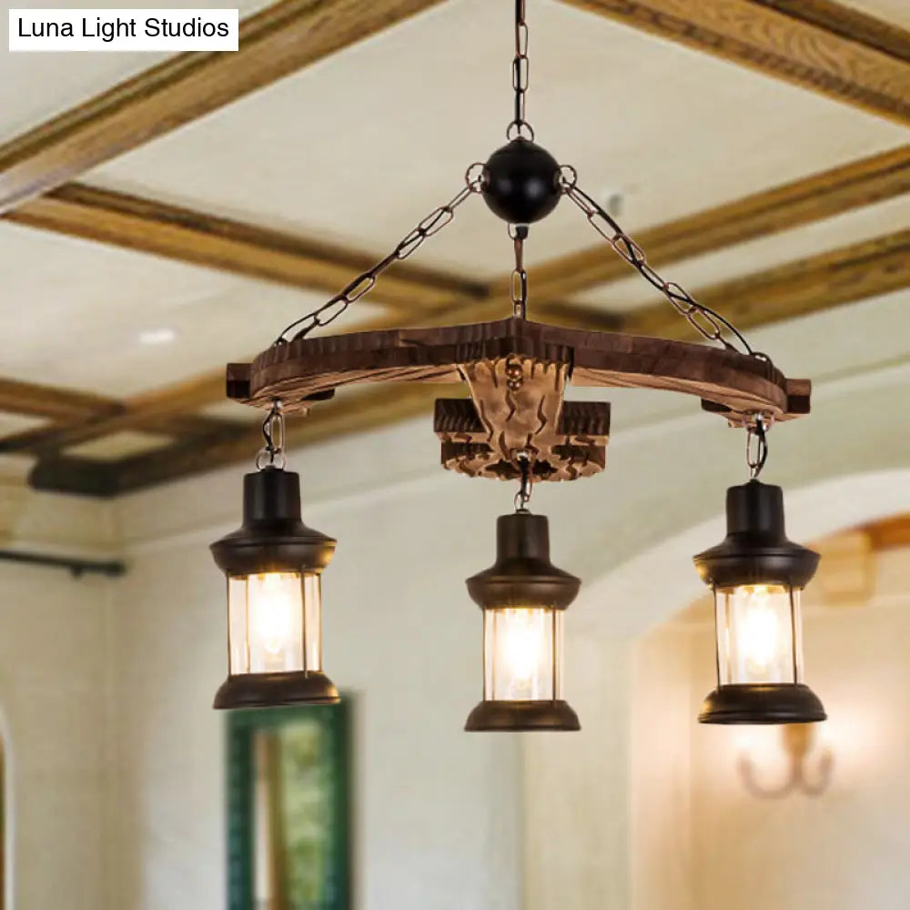 Brown Anchor Chandelier Pendant Light - Loft Style With 3 Lights Wood And Metal Ceiling Lamp