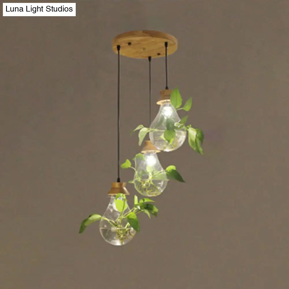 Rustic 3-Light Bulb-Shaped Glass Pendant For Restaurants And Planters