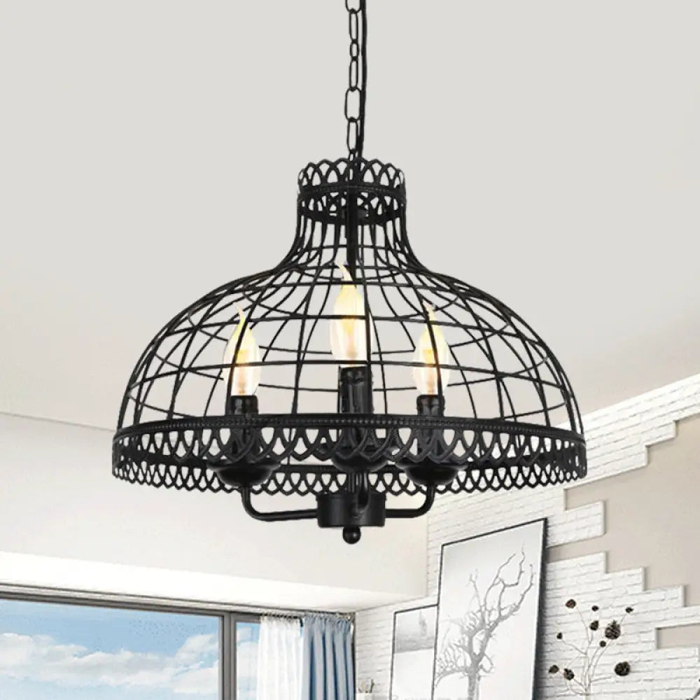 Rustic 3-Light Metal Dome Ceiling Lamp With Farmhouse Charm - Black Finish