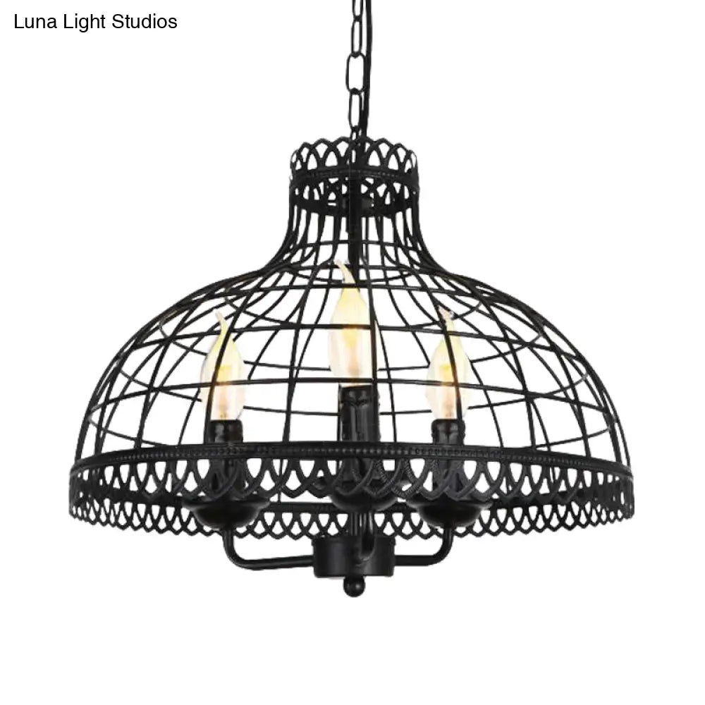 Rustic 3-Light Metal Dome Ceiling Lamp With Farmhouse Charm - Black Finish