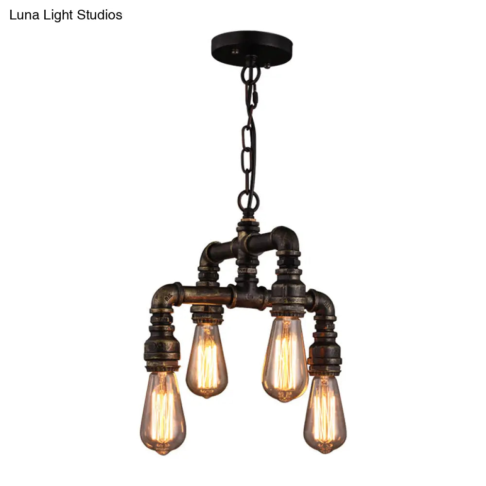 Rustic 4-Bulb Iron Pipe Chandelier Pendant For Industrial Plumbing Decor