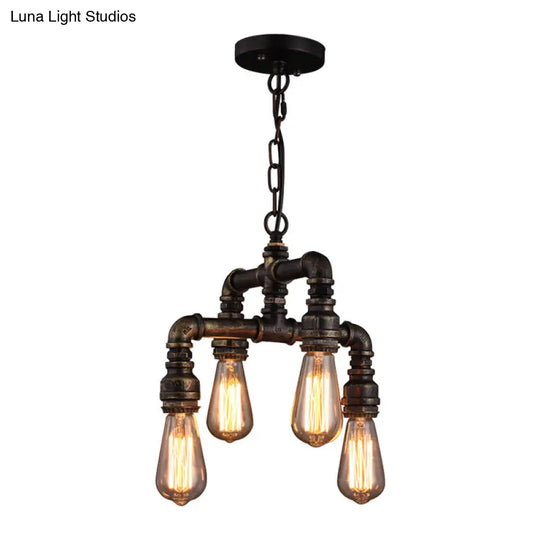 Rustic 4-Bulb Iron Pipe Chandelier Pendant For Industrial Plumbing Decor