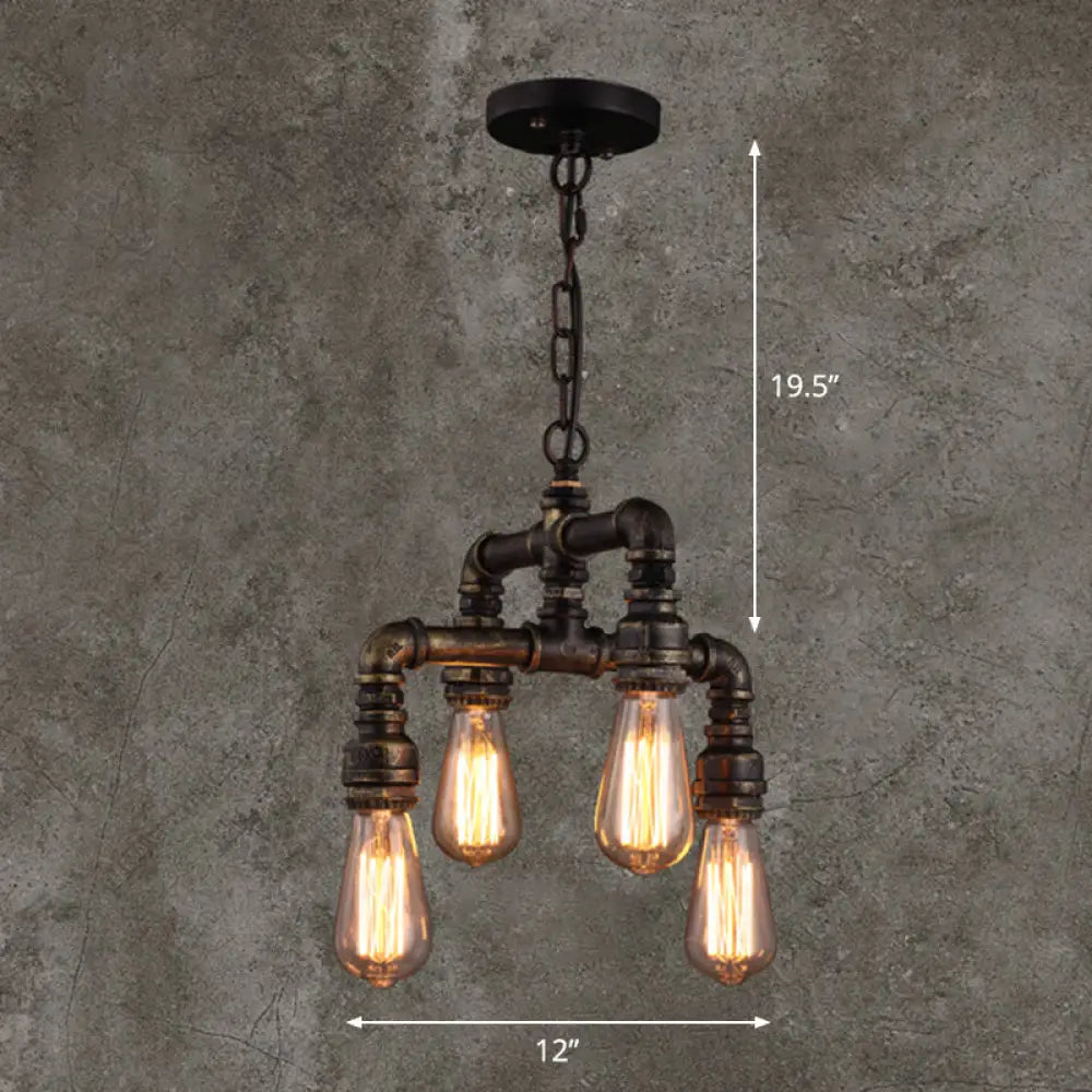 Rustic 4-Bulb Iron Pipe Chandelier Pendant For Industrial Plumbing Decor Bronze