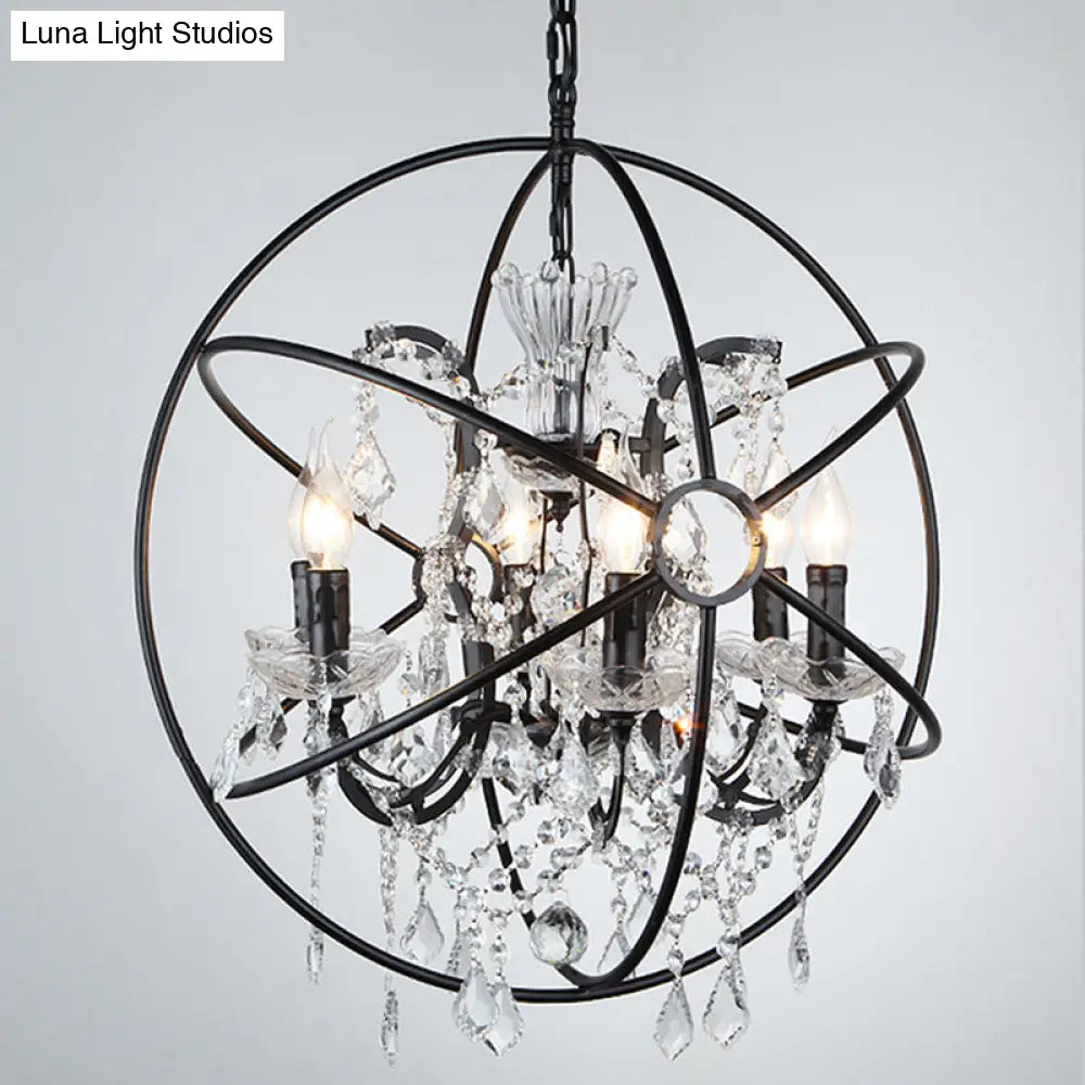 Rustic 4-Light Wrought Iron Chandelier Pendant With Crystal Deco For Restaurants