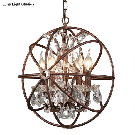 Rustic 4-Light Wrought Iron Chandelier Pendant With Crystal Deco For Restaurants