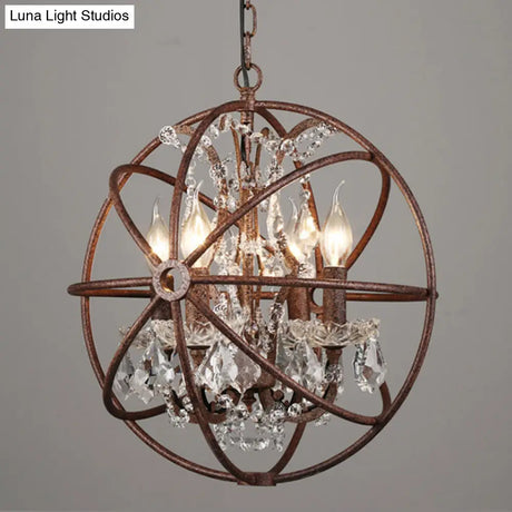 Rustic 4-Light Wrought Iron Chandelier Pendant With Crystal Deco For Restaurants