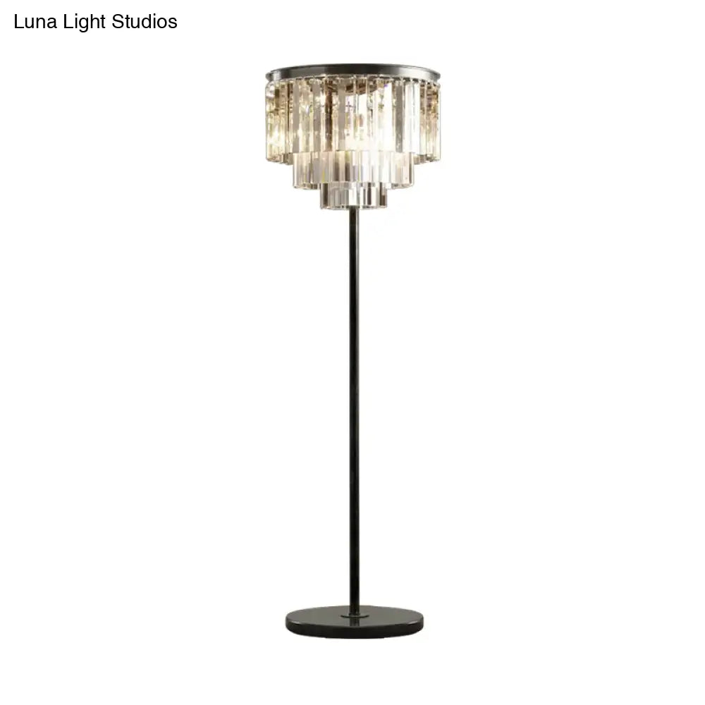 Rustic 5-Bulb Crystal Block Floor Light In Black For Living Room