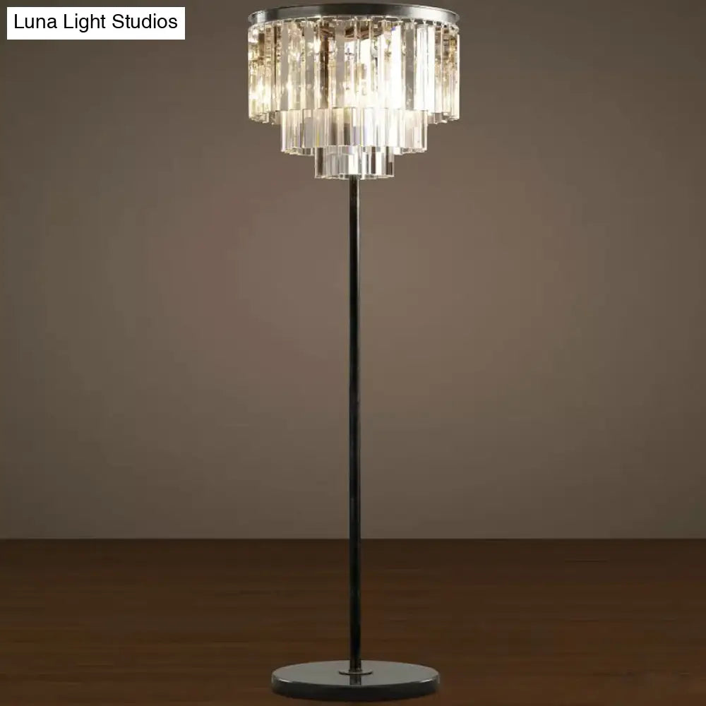 Rustic 5-Bulb Crystal Block Floor Light In Black For Living Room