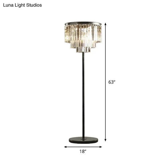 Rustic 5-Bulb Crystal Block Floor Light In Black For Living Room