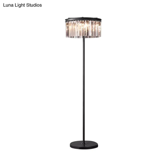 Rustic 5-Bulb Crystal Block Floor Light In Black For Living Room