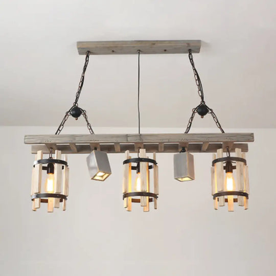 Rustic 5-Light Farmhouse Pendant With Wood Cylinder Frame - Grey/Brown Grey