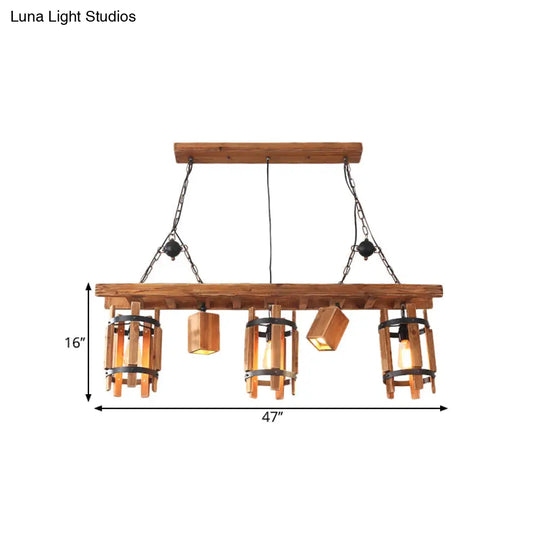 Rustic 5-Light Farmhouse Pendant With Wood Cylinder Frame - Grey/Brown