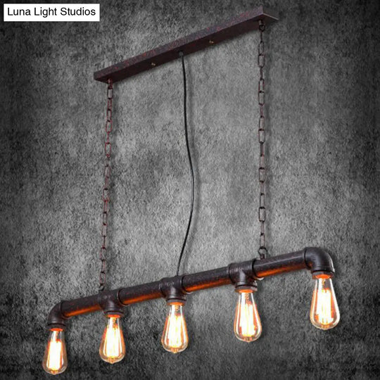 Rustic 5-Light Industrial Iron Plumbing Pipe Pendant For Table And Island