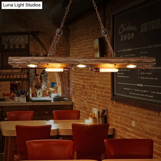 Rustic 5-Light Linear Hanging Lamp With Wood Board - Island Pendant Light For Restaurants