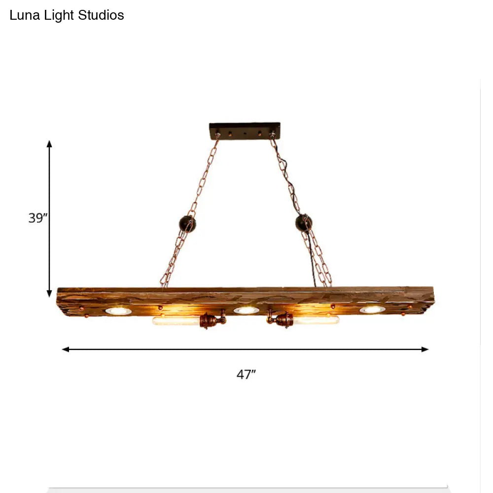 Rustic 5-Light Linear Hanging Lamp With Wood Board - Island Pendant Light For Restaurants