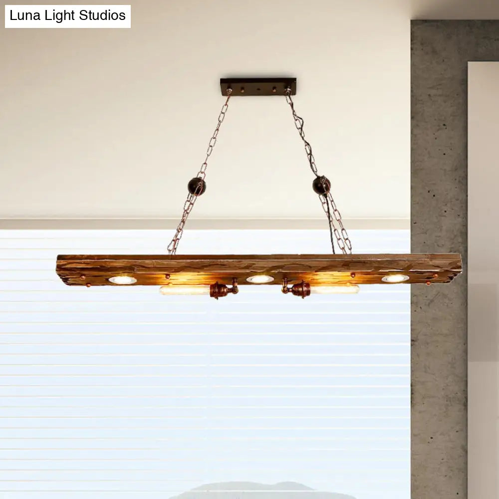 Rustic 5-Light Linear Hanging Lamp With Wood Board - Island Pendant Light For Restaurants