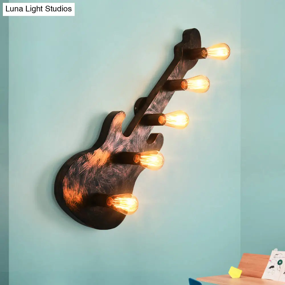 Rustic 5-Light Wall Sconce: Vintage Bare Open Metal Design With Guitar Backplate