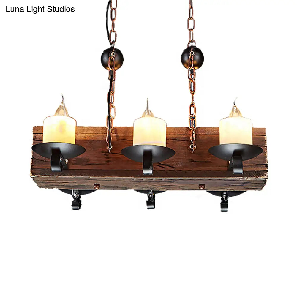 Rustic 6-Light Candle Island Pendant With Black Marble For Dining Room