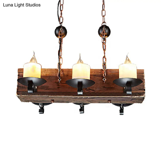 Rustic 6-Light Candle Island Pendant With Black Marble For Dining Room