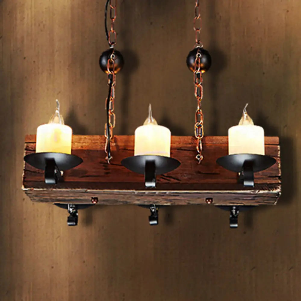 Rustic 6-Light Candle Island Pendant With Black Marble For Dining Room