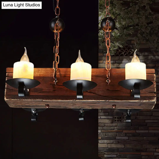 Rustic 6-Light Candle Island Pendant With Black Marble For Dining Room