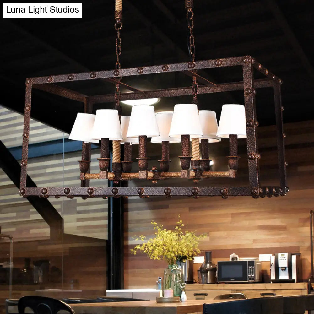 Rustic 8-Light Island Pendant Fixture With Traditional Fabric Barrel For Dining Room Lighting