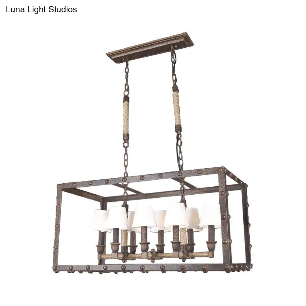 Rustic 8-Light Island Pendant Fixture With Traditional Fabric Barrel For Dining Room Lighting