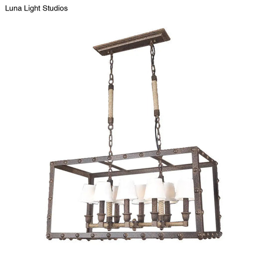 Rustic 8-Light Island Pendant Fixture With Traditional Fabric Barrel For Dining Room Lighting