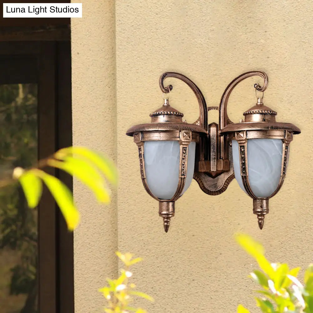 Rustic Acorn Sconce Light Fixture - Dual Heads Aluminum Wall Mount Lamp With Cracked Glass Shade