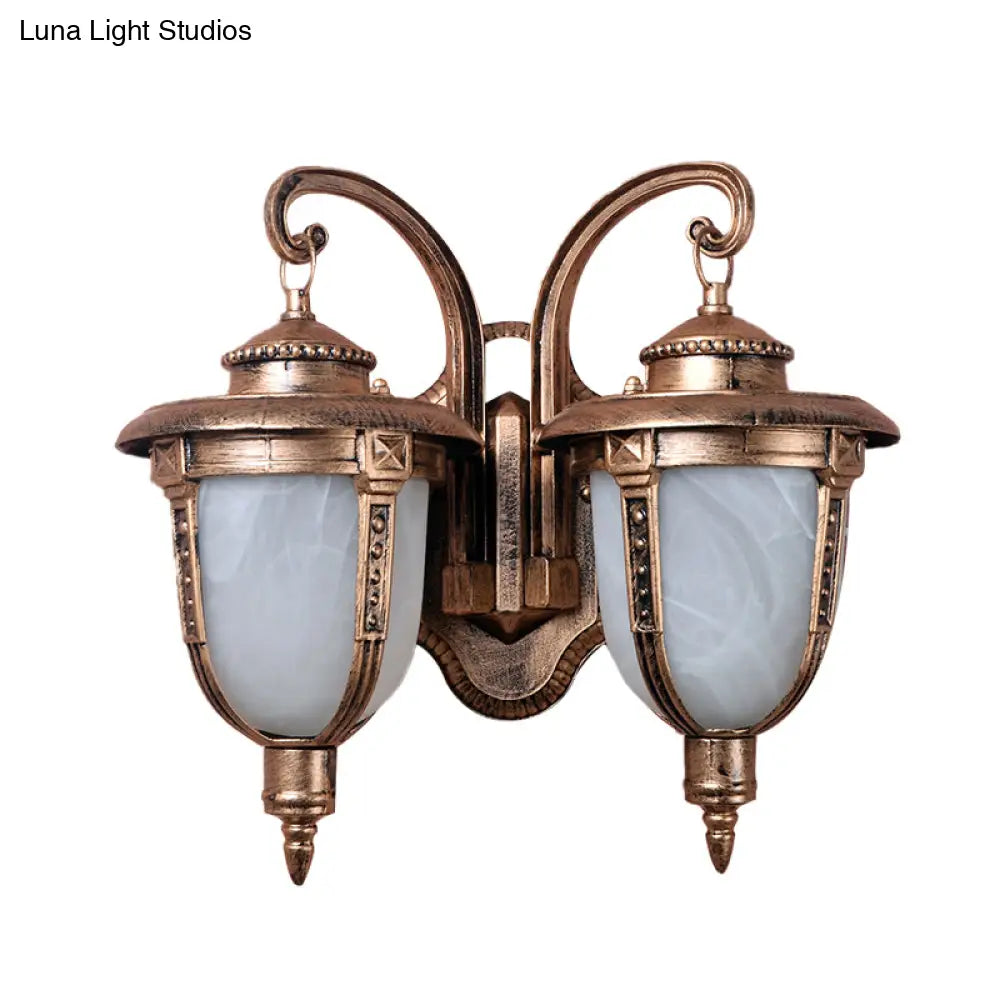 Rustic Acorn Sconce Light Fixture - Dual Heads Aluminum Wall Mount Lamp With Cracked Glass Shade