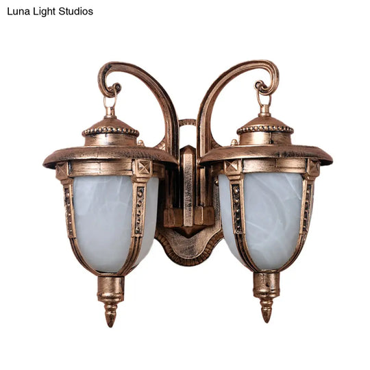 Rustic Acorn Sconce Light Fixture - Dual Heads Aluminum Wall Mount Lamp With Cracked Glass Shade