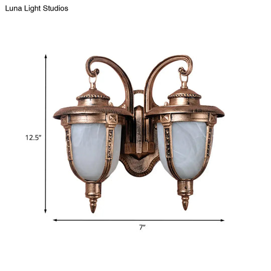 Rustic Acorn Sconce Light Fixture - Dual Heads Aluminum Wall Mount Lamp With Cracked Glass Shade