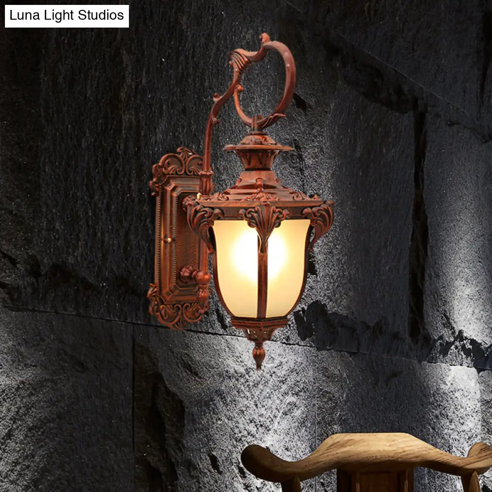 Rustic Acorn Wall Mount 1-Head Lamp Sconce Frosted Glass Black/Red Courtyard