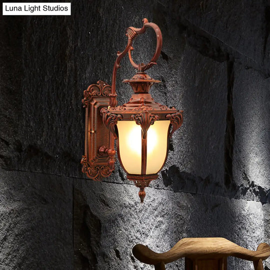 Rustic Acorn Wall Mount 1-Head Lamp Sconce Frosted Glass Black/Red Courtyard