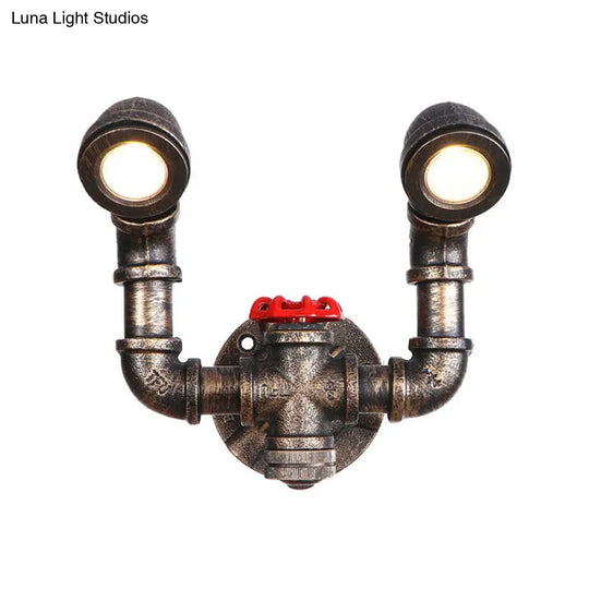 Rustic Aged Brass Wall Lights With 2 Bulbs And Wrought Iron Mount