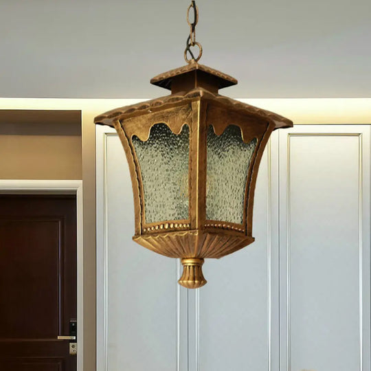 Rustic Aluminum Black/Bronze Pendant Light With Tetragonal Lotus Design And Water Glass Shade Bronze