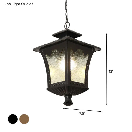 Rustic Aluminum Black/Bronze Pendant Light With Tetragonal Lotus Design And Water Glass Shade