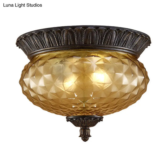 Rustic Amber Beveled Glass Oval Kitchen Flush Mount Lamp - 2-Bulb Black Ceiling Lighting Fixture