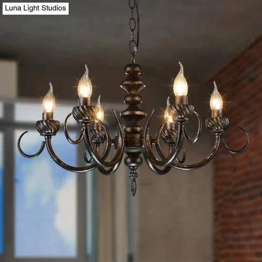 Rustic Antique Black Metal Chandelier With 6 Lights - Living Room Pendant Light Fixture