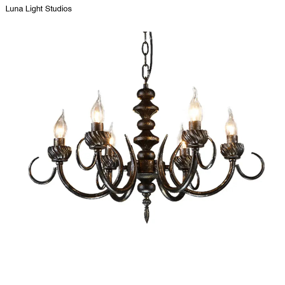 Rustic Antique Black Metal Chandelier With 6 Lights - Living Room Pendant Light Fixture