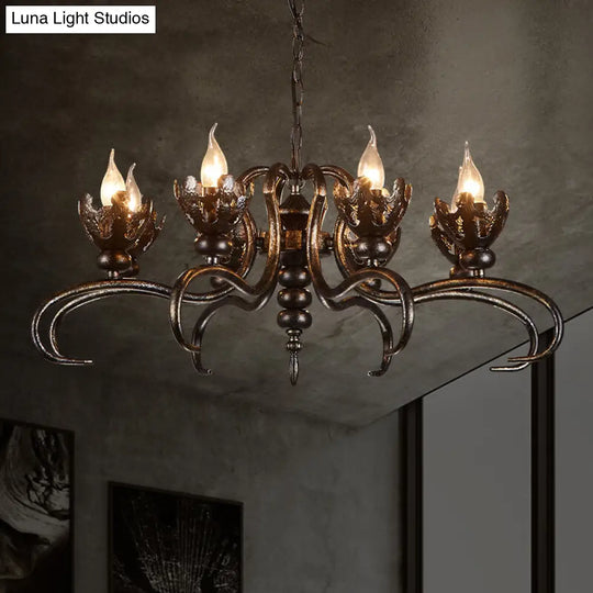 Rustic Antique Candle Chandelier: Stylish Twist Arm Pendant Light For Farmhouse 8 / Rust