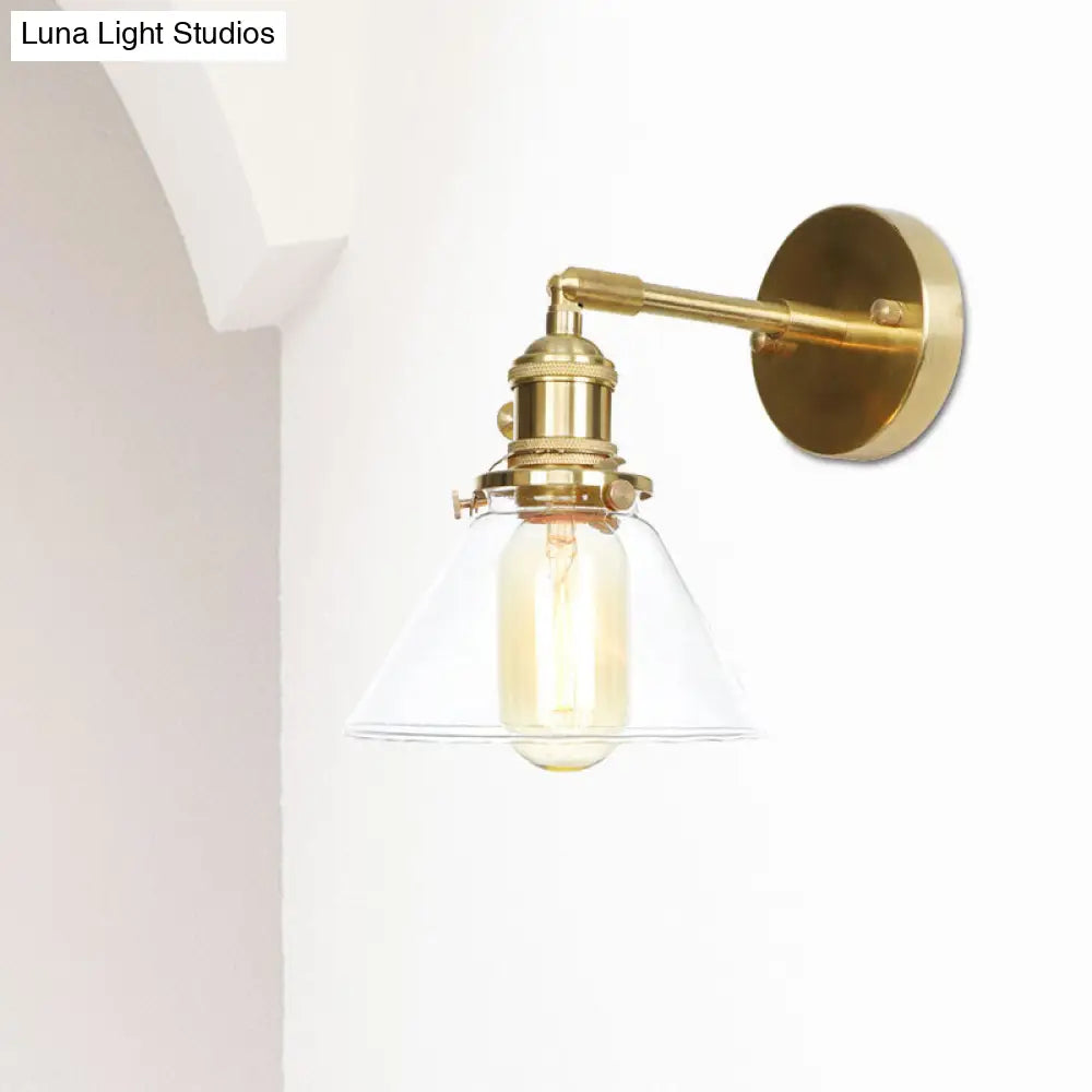 Rustic Antique Conical Wall Sconce Light With Clear Glass - Perfect For Bedroom Lighting